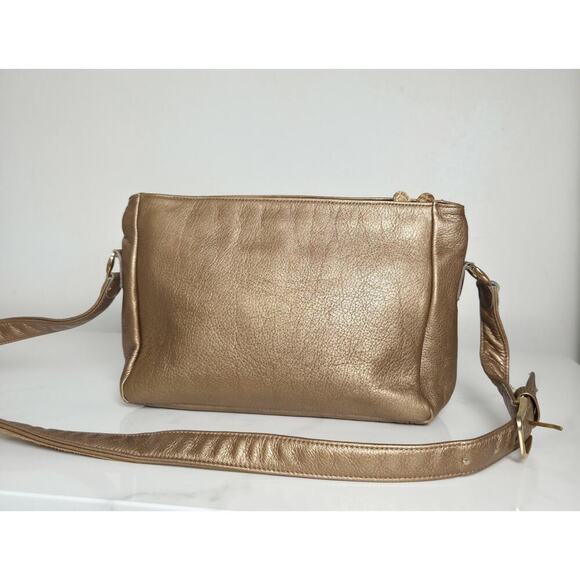 Vintage SAS Metallic Bronze Gold Crossbody Purse Handbag Croc Accents - Picture 3 of 7